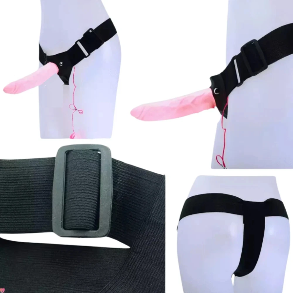 Front view of the StrapVibe 7 vibrating strap-on harness kit