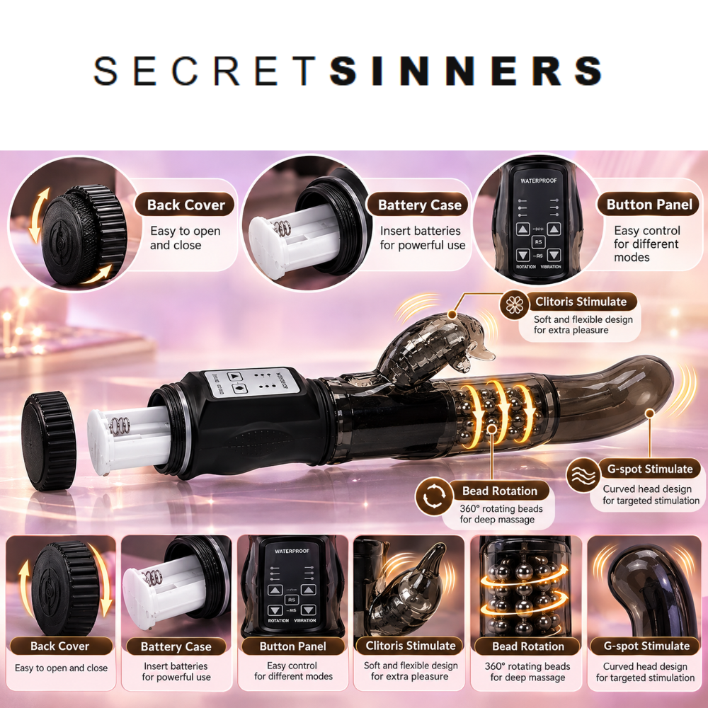 Sinners Spin Rabbit Vibrator – 12 Modes & Rotating Beads - Image 3