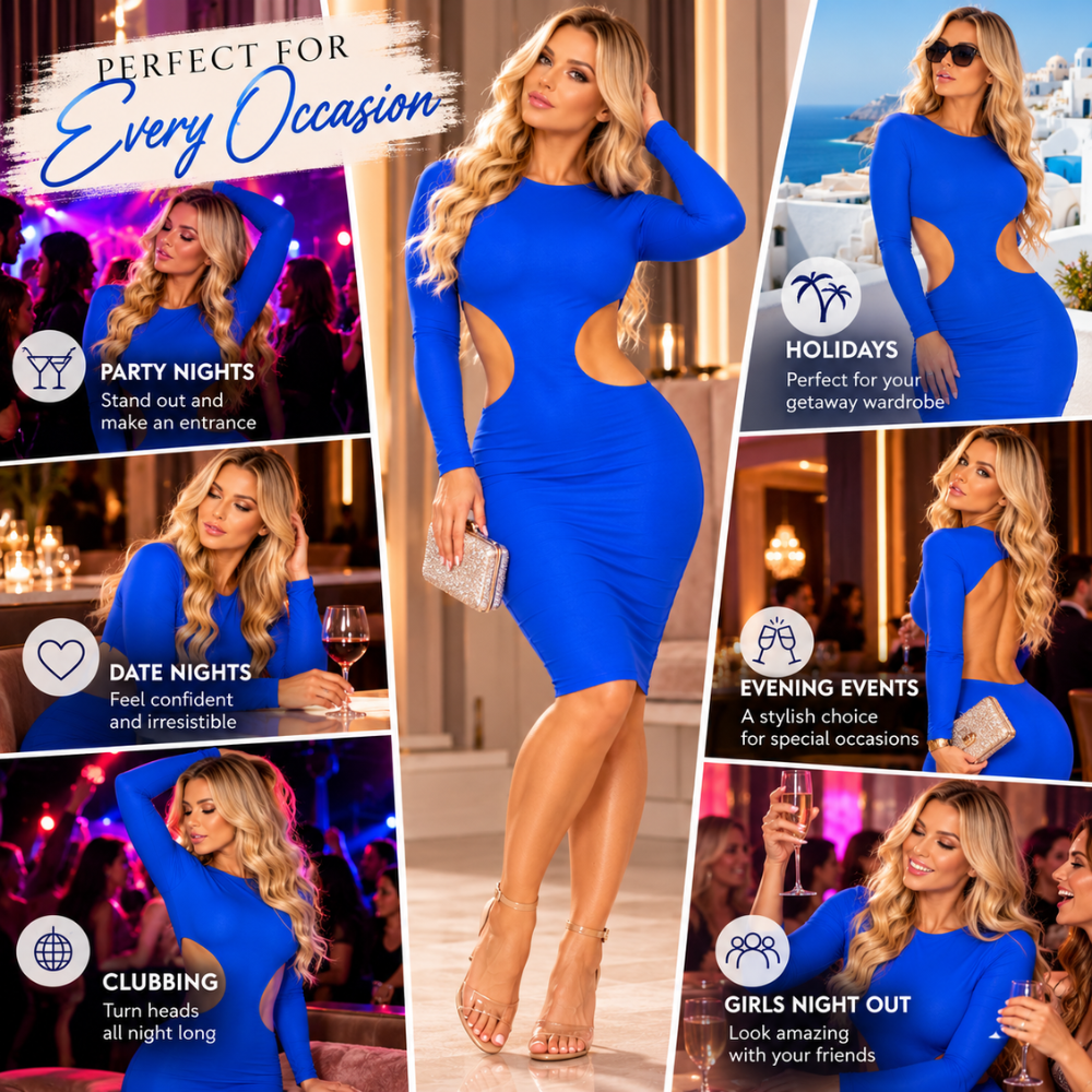 Features of the blue cut-out bodycon midi dress